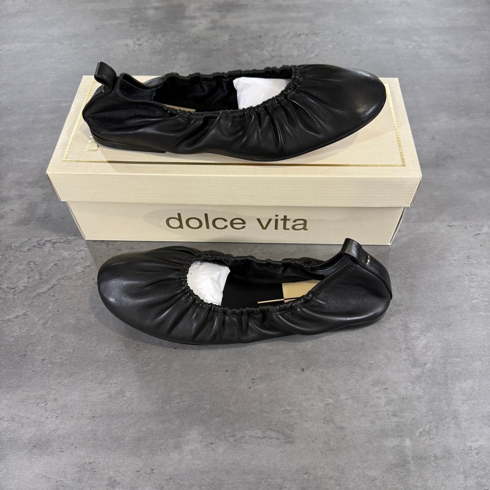 Dolce Vita Ballet Flats 9.5 Conrad Black Leather Slip On Ruched Elastic NEW $135
